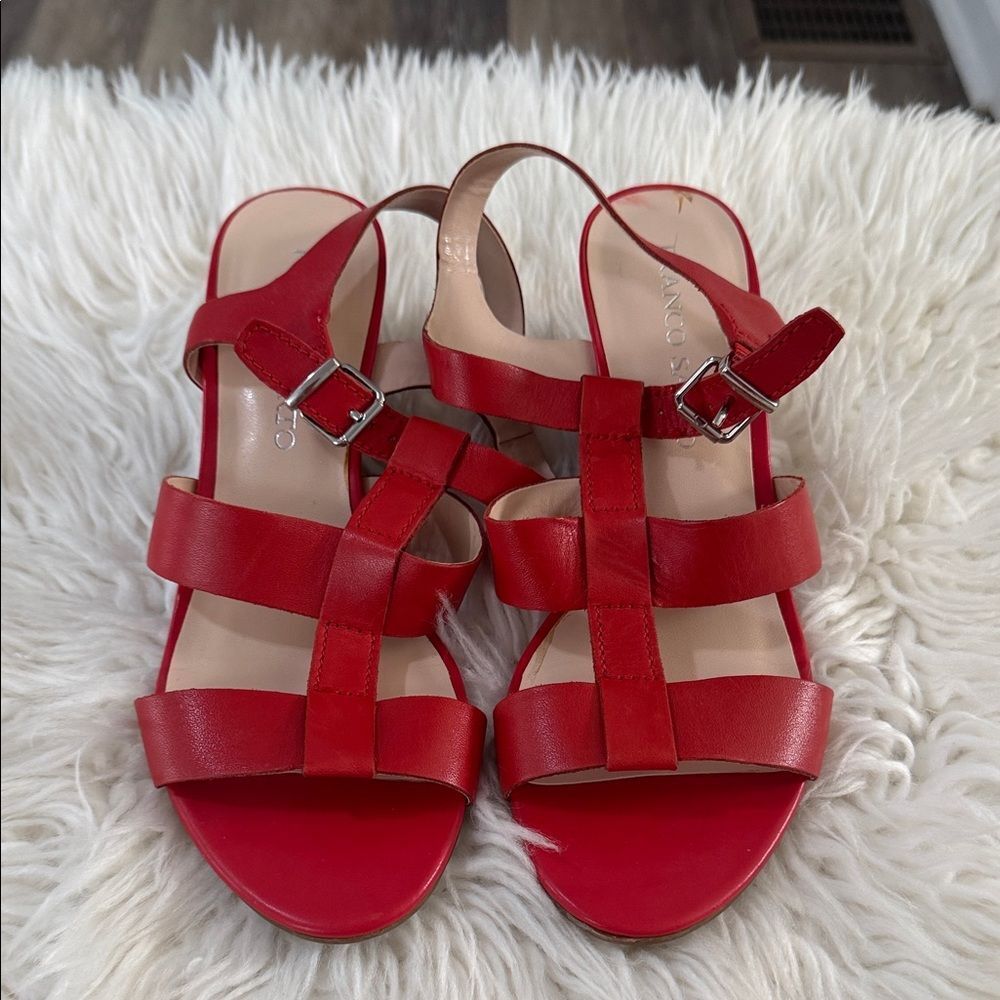 Franco Sarto Leather Red Strappy Sandals Size 7.5